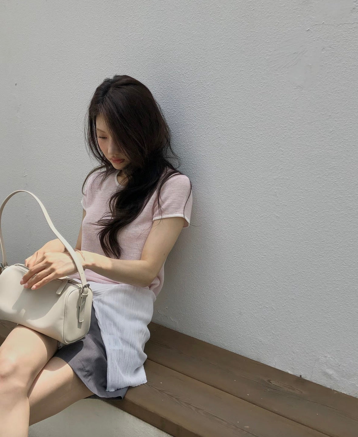 短袖亞麻針織上衣