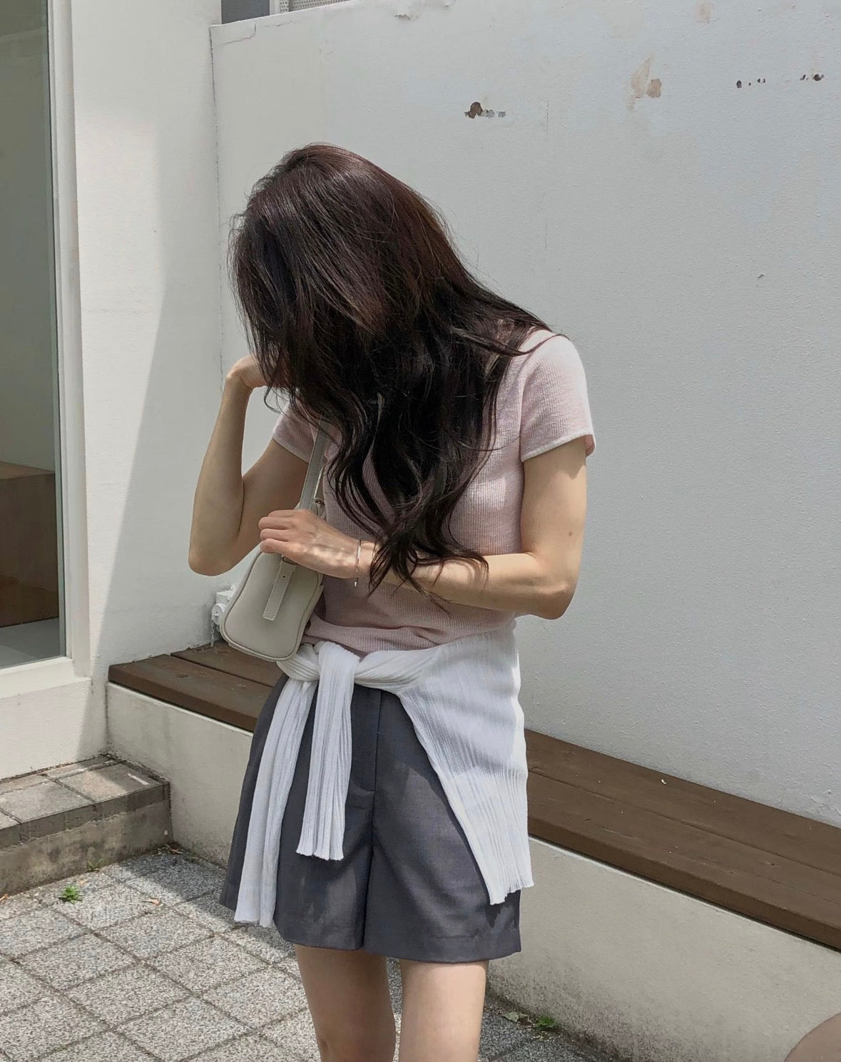 短袖亞麻針織上衣