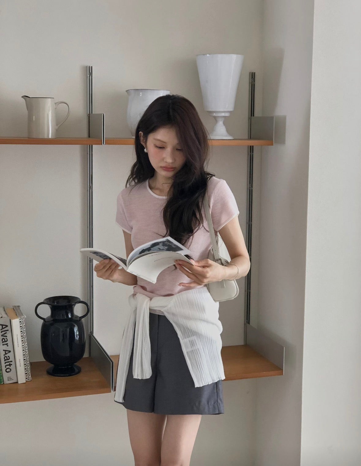 短袖亞麻針織上衣