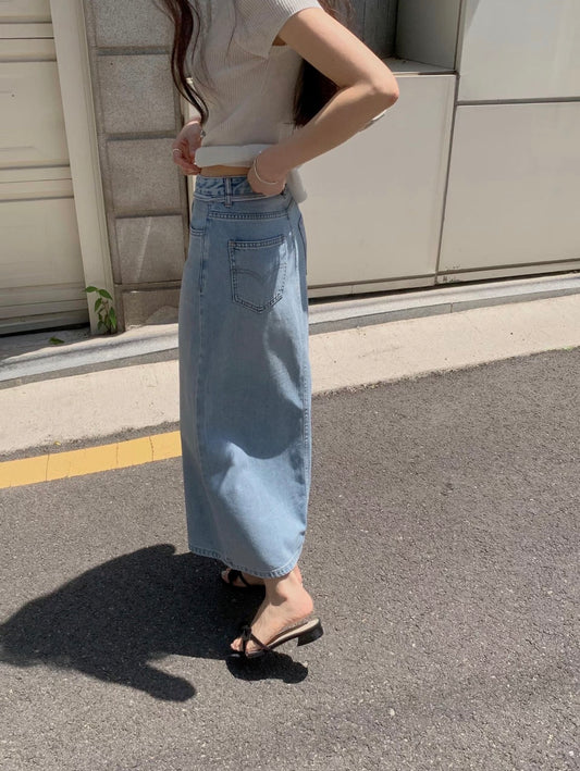 綁帶開衩夏季牛仔半身裙